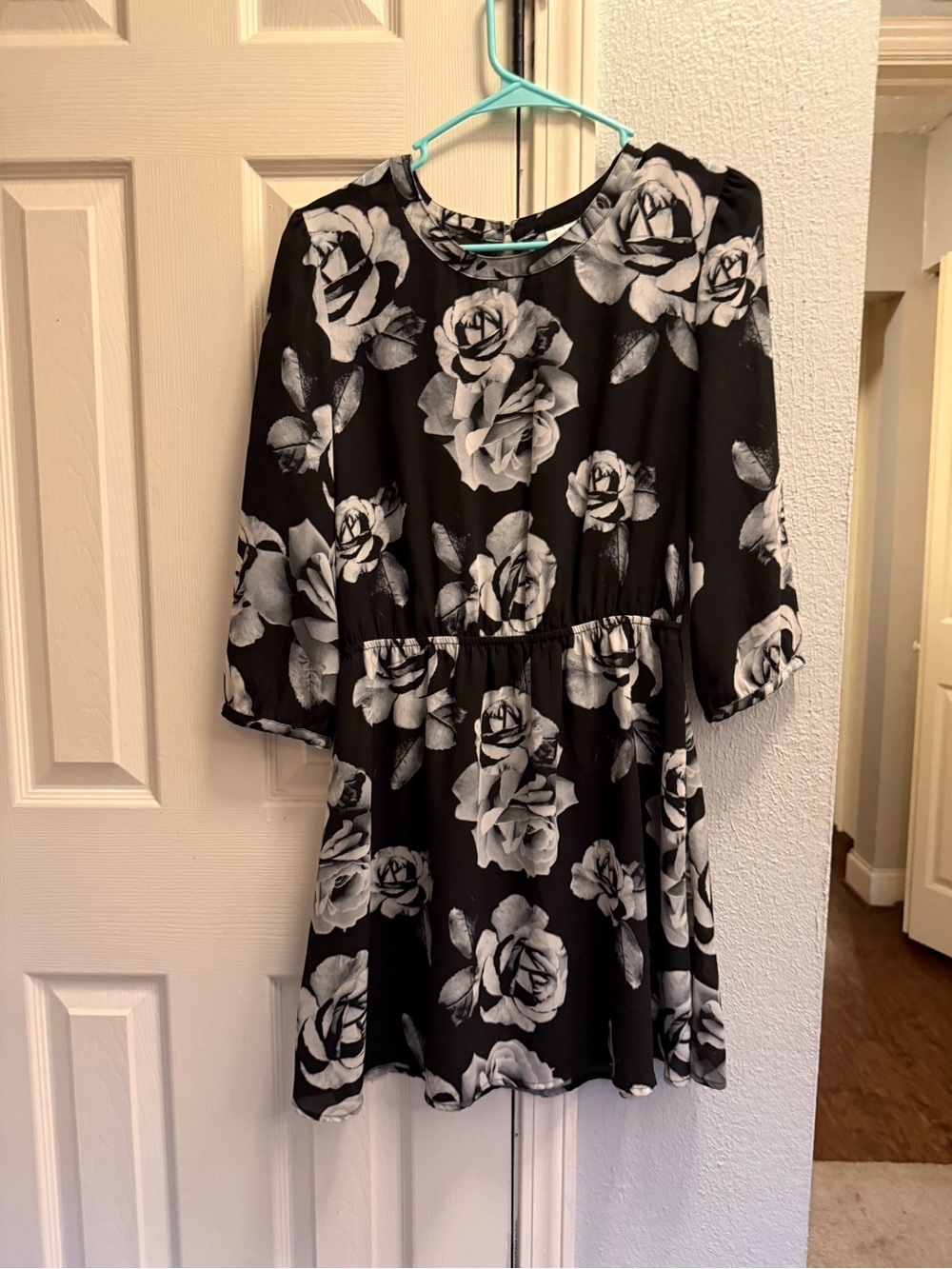 Forever 21 Black Dress with White Rose Print